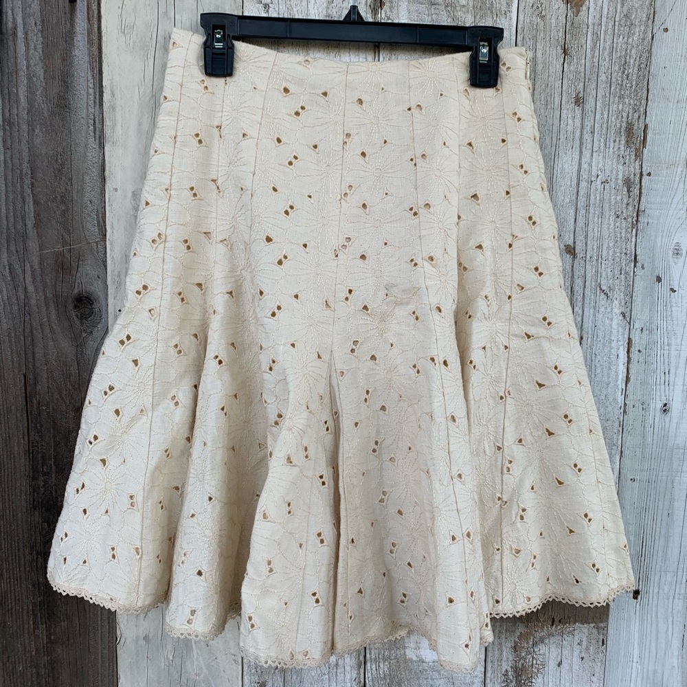 Nanette Lepore Pleated Lace Floral Skirt Eyelet
